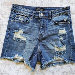 Judy Blue Distressed Jean Shorts M Womens Stretchy Rips Destroyed
